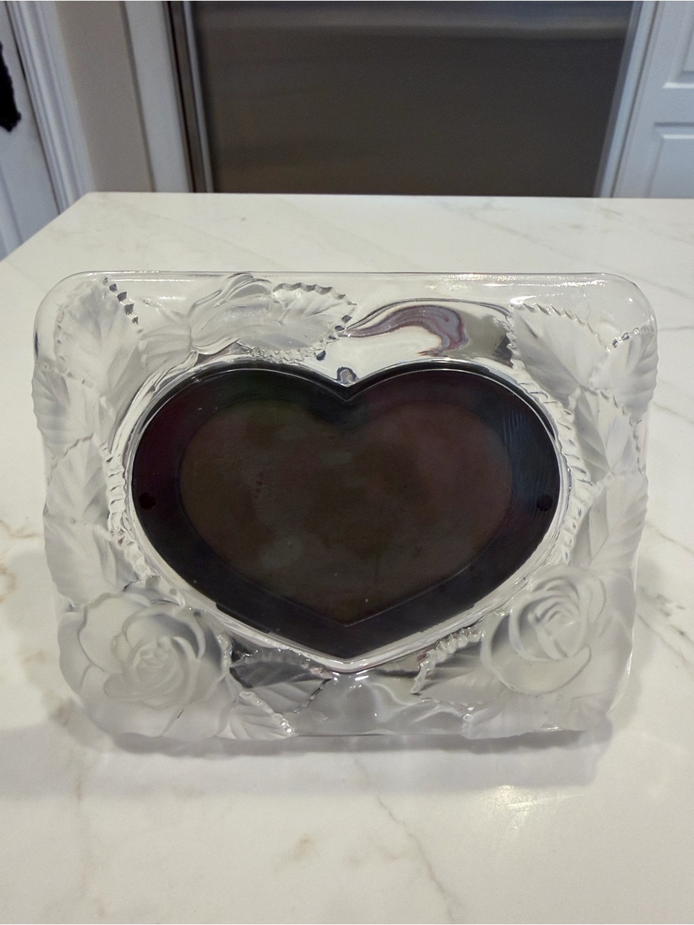 Home Beautiful Crystal Japan Heart Picture Frame Frosted Rose Floral
